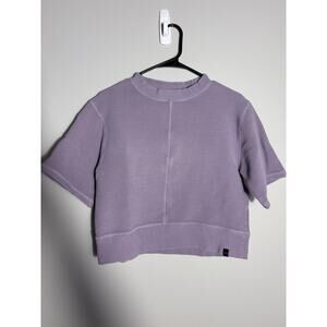 Varley Women’s Ribbed Shirt Semi Crop Top XS Mauve Purple Mid Sleeve Crew Neck